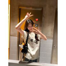 批发精梳纯棉230克纯棉短袖宽松落肩<b class='q'>印花</b>T恤夏季上衣设计感小众