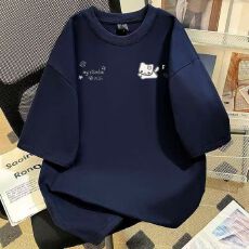 批发精梳纯棉200克纯棉<b class='q'>短袖</b>宽松落肩印花T恤夏季上衣设计感小众