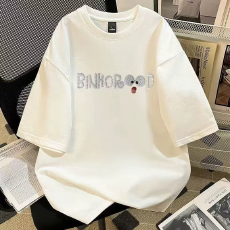 批发精梳纯棉200克纯棉<b class='q'>短袖</b>宽松落肩印花T恤夏季上衣设计感小众