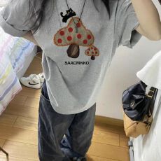 批发精梳纯棉200克纯棉<b class='q'>短袖</b>宽松落肩印花T恤夏季上衣设计感小众