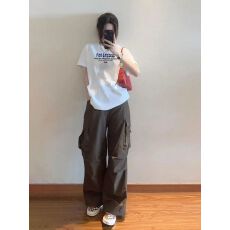 批发精梳纯棉230克纯棉<b class='q'>短袖</b>宽松落肩印花T恤夏季上衣设计感小众