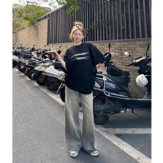 批发精梳纯棉200克纯棉<b class='q'>短袖</b>宽松落肩印花T恤夏季上衣设计感小众