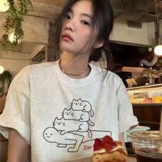 批发精梳纯棉230克纯棉<b class='q'>短袖</b>宽松落肩印花T恤夏季上衣设计感小众