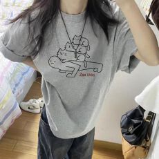批发精梳纯棉200克纯棉<b class='q'>短袖</b>宽松落肩印花T恤夏季上衣设计感小众