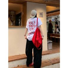 批发精梳纯棉230克纯棉<b class='q'>短袖</b>宽松落肩印花T恤夏季上衣设计感小众