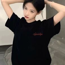批发精梳纯棉230克纯棉<b class='q'>短袖</b>宽松落肩印花T恤夏季上衣设计感小众