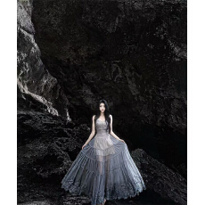 批发「星河漫舞」重工<b class='q'>钉珠</b>网纱蕾丝刺绣长裙吊带裙礼服灰色贵气