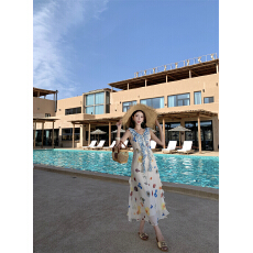 批发《杜乐丝花园》高级感印花连衣裙女<b class='q'>夏季</b>甜美多巴胺海边度假长裙子
