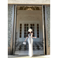 批发<b class='q'>性感</b>纯欲风挂脖吊带抹胸<b class='q'>连衣裙</b>女蕾丝拼接收腰晚礼服包臀鱼尾长裙