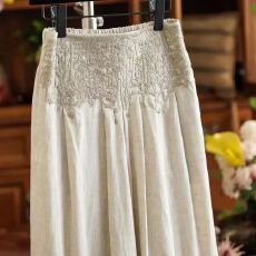 批发棉麻欧洲站新款不容错过零压裸感藏肉于无形刺绣百搭宽松阔腿裤女