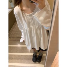 批发大码女装温柔风白色宽松蕾丝花边长袖t恤<b class='q'>春秋</b>休闲娃娃<b class='q'>连衣裙</b>上衣