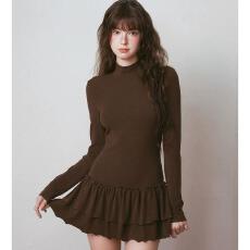 批发<b class='q'>大码</b>女装甜酷穿搭高领修身秋冬连衣裙女运动收腰显瘦木耳边<b class='q'>打底裙</b>
