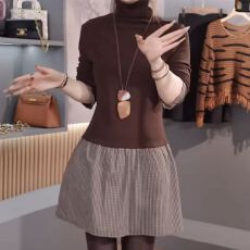 批发德绒假两件时尚下摆拼接T恤女秋冬新款宽松收腰显瘦<b class='q'>中长款</b><b class='q'>打底衫</b>