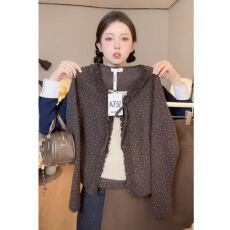 批发大码女装咖色长袖内搭假两件秋冬2025新款蝴蝶结修身显瘦<b class='q'>短款</b>上衣