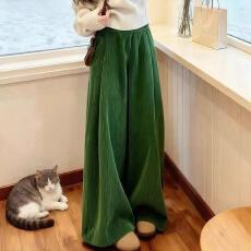 批发<b class='q'>大码</b>女装复古绿色阔腿裤秋冬新款高腰显瘦宽松<b class='q'>时尚</b>简约休闲直筒裤