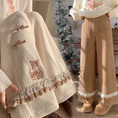 批发<b class='q'>大码</b>女装日系甜美森系少女感高腰显瘦加绒直筒裤休闲长裤秋冬新款