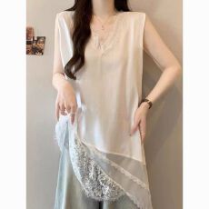 批发韩系蕾丝花边背心外穿女2026夏季新款<b class='q'>大码</b>胖mm宽松中长款无袖上衣