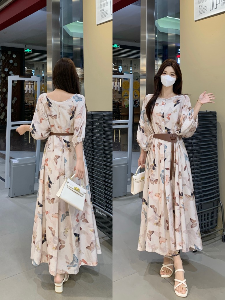 FA37035# 大码千金风半袖连衣裙女夏季宽松显瘦裙子a字长裙三件套 服裝批發女裝批發服飾貨源