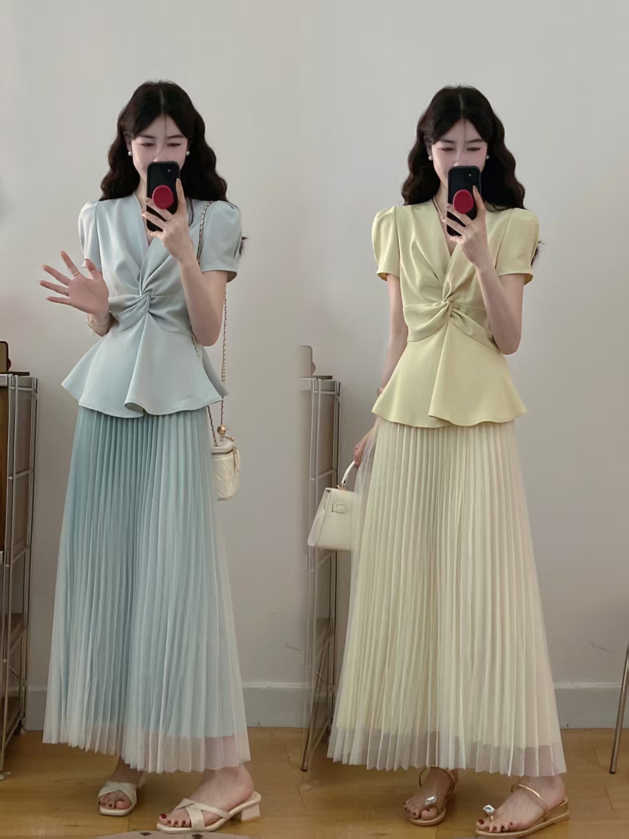 FA35479# 大码时尚名媛气质显瘦翻领上衣女神高端长裙套装两件套 服裝批發女裝批發服飾貨源