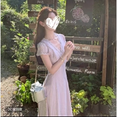 批发<b class='q'>大码</b><b class='q'>胖</b><b class='q'>MM</b><b class='q'>夏季</b>新款温柔紫色绝美氛围设计感气质短袖连衣裙