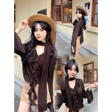 批发<b class='q'>实拍</b><b class='q'>大码</b>   荷叶边长袖波点衬衫夏季新款气质减龄宽松衬衣