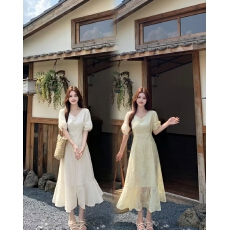 批发大码 法式减龄精致绣花<b class='q'>连衣裙</b>女2026夏季新款甜美泡泡袖收腰长裙
