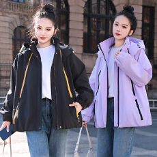 批发新款冲锋衣短款外套女2026春秋<b class='q'>户外</b>防风大码胖mm显瘦连帽上衣外套