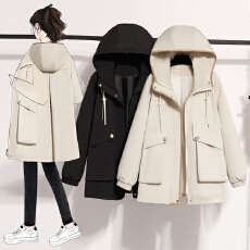 批发外套春秋时尚纯色连帽潮流防风衣休闲大码胖mm中长款冲锋衣