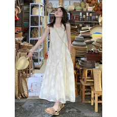 批发韩系蕾丝提花无袖背心连衣裙女夏季小个子宽松显瘦仙女公主<b class='q'>长裙</b>子