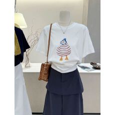 批发21支纯棉-210克纯棉 2026年夏装短袖T恤女印花