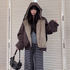 批发双面穿韩版座山雕棉服女短款秋冬宽松防寒加厚保暖厚实夹克短外套