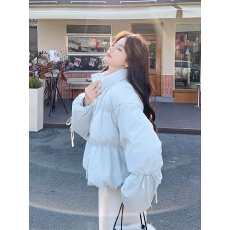 批发立领蓝色泡芙羽绒服女冬短款2026新款小个子羽绒棉服面包服厚外套
