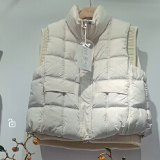 批发羽绒马甲女针织毛线拼接<b class='q'>短</b>款马夹羽绒服百搭保暖外套