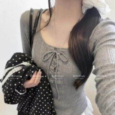 批发甜桃Milady 针织衫春夏ins芭蕾风韩系带修身显瘦U领内搭外穿上衣