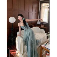 批发绝美漂亮吊带裙绝美套装不规则蕾丝拼接抹胸吊带上衣女直筒阔腿裤