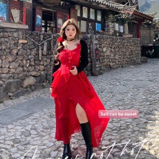 批发超级显白开叉<b class='q'>不规则</b>连衣裙女2026夏新款微胖大码吊带裙<b class='q'>开衫</b>吊带裙