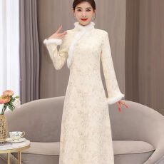 批发复古文艺改良旗袍裙显瘦秋冬大码<b class='q'>连衣裙</b>气质中长款裙子