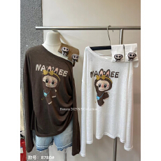 批发韩国东大门<b class='q'>夏季</b>新款时尚趣味印花斜肩长袖上衣女宽松薄款防晒衫潮