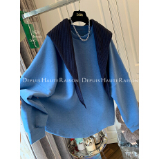 螺纹德绒秋冬季新款软糯针织披肩圆领套头加绒卫衣两件套宽松上衣