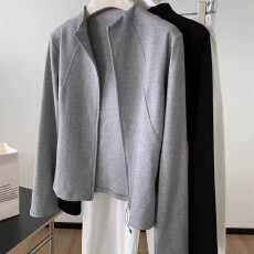 批发原版质量2025秋冬<b class='q'>韩版</b>百搭开衫外套大码300斤立领双拉链<b class='q'>长袖</b>T恤女