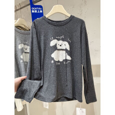 批发羊毛绒磨毛<b class='q'>大码</b>300斤欧货字母小狗长袖T恤女秋冬季休闲<b class='q'>打底衫</b>上衣
