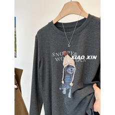 批发螺纹德绒<b class='q'>大码</b>300斤立体毛线帽可爱狗狗~卡通印花长袖T恤女<b class='q'>打底衫</b>