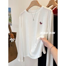 批发雪华棉<b class='q'>大码</b>300斤早春~刺绣小红马薄款宽松长袖T恤<b class='q'>打底衫</b>女上衣