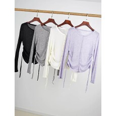 批发原版质量2026春夏薄款简约百搭抽绳收腰针织长袖上衣开衫<b class='q'>T</b><b class='q'>恤</b>女