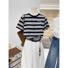 批发原版面料大码300斤条纹卡通刺绣小马短袖T恤女夏季<b class='q'>宽松</b><b class='q'>打底衫</b>上衣