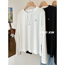 批发雪花棉大码300斤清爽内搭小马刺绣韩系薄款长袖T恤女休闲<b class='q'>打底衫</b>夏