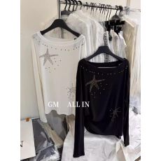 批发<b class='q'>韩国</b>东大门夏季新款时髦五角星烫钻斜领露肩薄款防晒长袖<b class='q'>T</b><b class='q'>恤</b>上衣