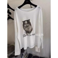 批发<b class='q'>韩国</b>东大门夏季新款时髦卡通猫咪印花斜肩长袖<b class='q'>T</b><b class='q'>恤</b>女宽松薄款上衣
