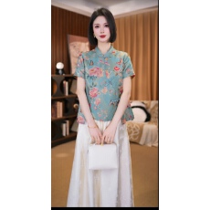 批发青黛新中式立领斜襟上衣2026夏新轻薄透气舒服上衣小衫