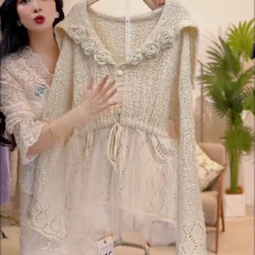 批发工厂娃娃领毛衣开衫女宽松<b class='q'>韩版</b>慵懒风2025年新款春秋有花边针织